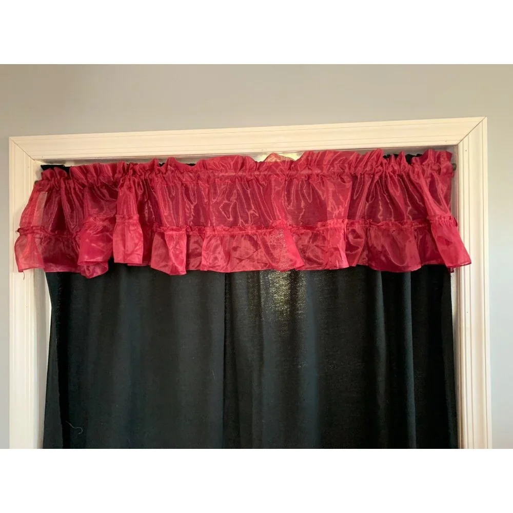 Vintage Red Sheer Ruffled Valance Curtains 84